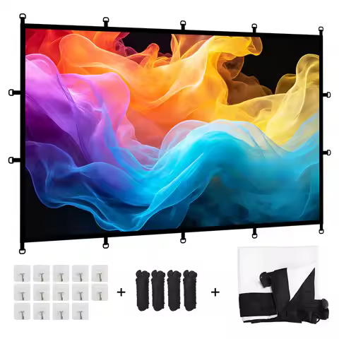 MIXITO High‑Density 16:9 Projector Screen, D‑Ring & Hook & Loop Mount, Foldable Soft Movie Screen fo