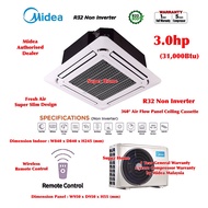 Midea 3.0hp Ceiling Cassette Air conditioner MCD-30CRN8 &amp; MOUX-30CN8 (Panel MCD-PANEL-02M2) R32 Non Inverter Cassette
