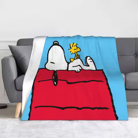 Snoopy Woodstock Doghouse Velvet Throw Blanket Blankets for Sofa Couch Super Soft Bed Rug