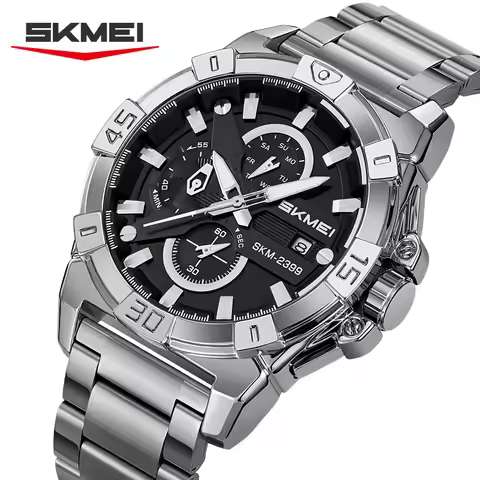 SKMEI 2399 Business Luxury Watch Fashion Time Chronograph Calendar Stainless Steel Watch Men's Water