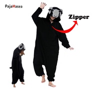 Zipper Goat Adult Men Woman Onesie Pajama Fleece Cartoon Black Bighorns Cosplay Kigurumi Costumes Ju
