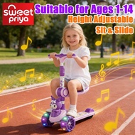 2 in 1 Kids Scooter Balance With Seat 3 Wheels Flash Light Adjustable & Foldable Park Sport Skuter K