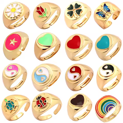 Daisy Flower Ladybug Butterfly Heart Taiji Clover Finger Ring Antique Grandma's Women's Adjustable R