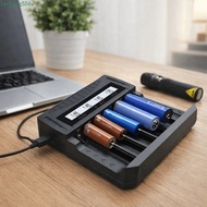 LANFENG Lithium battery charger, 4 Slots 3.7V-4.2V Li-ion Intelligent LCD Battery USB Charger, USB C