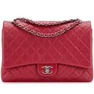 Chanel Red Quilted Caviar Maxi Classic Double Flap Silver Hardware, 2018-2019