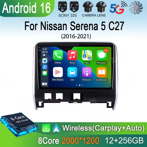 Car Radio Android 16 Auto Carplay For Nissan Serena 5 C27 2016 - 2021 LHD Multimedia Video Player Na