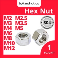 Hex Nut DIN934 | SUS 304 Stainless Steel Grade A2-70 | M2 M2.5 M3 M3.5 M4 M5 M6 M8 | Hexagon Nut
