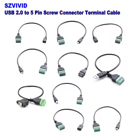 30cm USB 2.0 to 5 Pin Bolt Screw Connector with Shield Terminal Plug Adapter Cable Micro USB Mini US