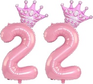 40 Inch Pink Crown Number 22 Balloons, 22th Birthday Balloons for Men Women, Pink 22th Celebration D