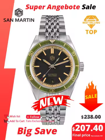 San Martin 39.5mm Men Dive Watch Vintage Distressed Effect NH35 Automatic Mechanical Watch Waterproo