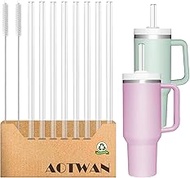 AOTWAN Glass Straw for Stanley Cup Pack of 10 Glass Straws Long 31 cm, 8 Straight Glass Straws with 