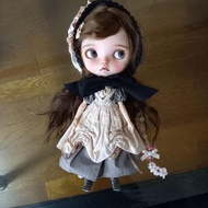 Custom Blythe Doll Full Set Brown Mohair Hair Dress & Headdress