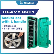 Socket Set / 10pcs 1/2" Box Socket Set with L handle (8-24mm)