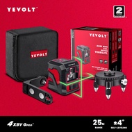 YEVOLT YVGLL4XS2B1-b ระดับกากบาทสีเขียว การปรับระดับด้วยตนเอง เครื่องมือวัดระดับเลเซอร์ 2 เส้นพร้อมฐ