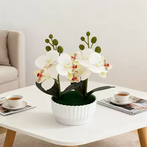 Multi-Bloom Simulated Butterfly Orchid DIY White Flower Pot Artificial Orchid Bonsai Faux Flowers Ar
