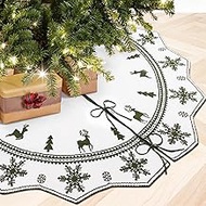 GUDELAK Christmas Tree Skirt 72 Inches, Knit Skirt for 7ft to 9ft Trees, Double-Sided Green and Whit