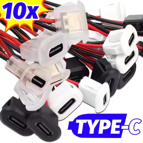 Type-C Female Socket 30V 3A 2-Pin Copper Core Injection-Molded Charging Port Red/Black Wire Connecto