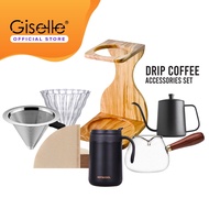 【Hand Brew &amp; Drip】Giselle Hand Pour Over Glass/Stainless Steel Coffee Dripper Set with Wooden Stand Holder - DCW0001