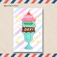 Enjoy Your Day Postcard A6 | Birthday Post Card | Illustration Postcards For Birthday Celebrations |