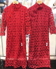 ชุดเดรสกี่เพ้าลูกไม้ ทรงเรียบหรู M-4XL ชุดกี่เพ้า เดรสสีแดง เดรสคอจีน ชุดใส่ตรุษจีน ชุดไหว้เจ้า กี่เ