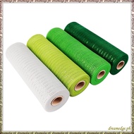 [S D K G] 4 Roll Plastic Mesh Green White Wired Edge Ribbon 10 Inch X 30 Feet Poly Deco Mesh Ribbon