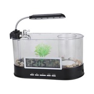 全城热卖 - 1.8升LED灯桌面流水式迷你鱼缸 家用龟缸 自循环水族箱（黑色）