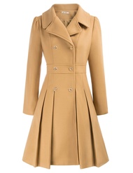 2024 Women's Fashion Trench Coat Notch Lapel Double Breasted Thick A Line Pea Coats Jacket with Pock