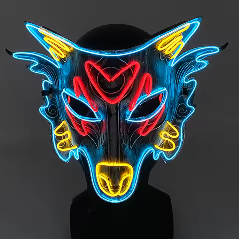 Halloween Light Up Fashion Neon Animal Mask Luminous LED Wolf Mask Half Face Glowing Masquerade Part