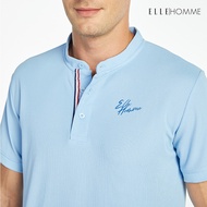 ELLE HOMME POLO | เสื้อยืดโปโลคอจีน แขนสั้น แต่งเทปลายธงชาติฝรั่งเศส สีฟ้า | W8K904