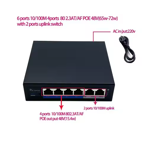 ANDDEAR passive 5 Port Poe Switch 48V 4/5+ 7/8- ethernet 10/100Mbps switch poe 4 port power for cctv