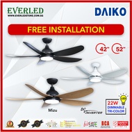 [FREE INSTALLATION] DAIKO Mizu 42"/ 52" Ceiling Fan (with  DIMMABLE Tri-Color Light and Remote)