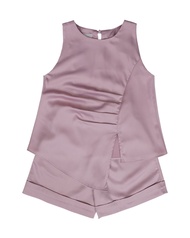 เบจ/ชมพูม่วง/เขียว/เทาน้ำตาล SLYQ MADE AUBREY DRAPED SATIN TOP & SHORTS SET เซ็ทเสื้อแขนกุดและกางเกง