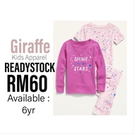 (120) 3 pcs 6 yr Pyjamas Set Old Navy US girl baju tidur
