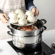 $DZl✓◊High Quality 3 Layer Steamer Big Stainless Steel Siomai Steamer 3 Layers Multi-function (3 Si