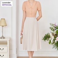 Chân váy công sở nữ LAVENDER màu kem sữa dáng xòe xếp 3 ly dài qua gối CV3085