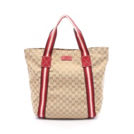 [มือสอง] กระเป๋าถือ Gucci GG Crystal Tote Bag รุ่น 189669 สีเบจ/แดง ทำจากผ้าแคนวาสและหนัง สำหรับผู้ห