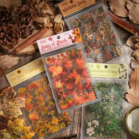 8 sheets per pack of plant Scenery pattern stickers, Forest elements, DIY notebook and album decorat