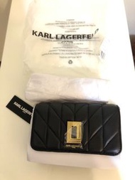 🌸🌸卡爾KARL LAGERFELD老佛爺黑色真小羊小香風斜背包