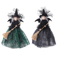 Halloween Witch Decoration 11 Inches Witch Doll Halloween Veil Witch Doll Witch Hat and Witch Broom