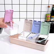 [4pcs Set] Wheat Straw Seasoning Storage Box Dispensers Container Herbs Spices Compartment Canisters
