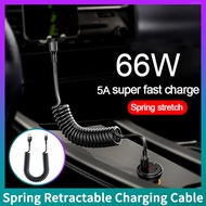 DISOUR 5A 66W Super Fast Spring Retractable Charging Cable 1-1.5M  Type-C/Lightning/Micro USB/PD Car Kit Charger Line For Xiaomi Huawei OPPO VIVO Compatible With iPhone Charge Cable