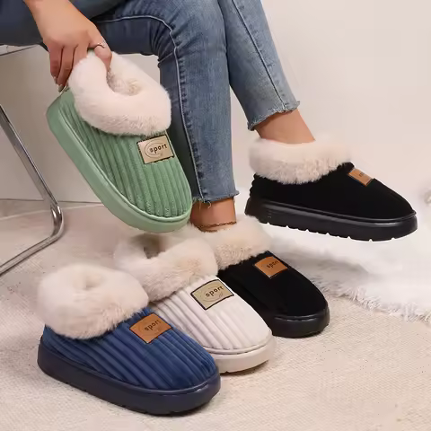 Autumn and Winter Fluffy Home Slippers, Warm Soft-Soled Ankle Shoes, Plush Indoor Comfortable High-T