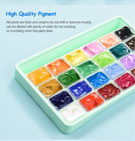 【Time-limited Promotion+Local Shipment】Miya Gouache Paint Set, 24 Colors x 30ml Unique Jelly Cup Design, Portable Case with Palette for Artists, Students, Gouache Opaque Watercolor Painting