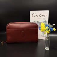 【天朝上品】美品《Cartier 卡地亞 酒紅色全皮中古款VINTAGE手拿包》