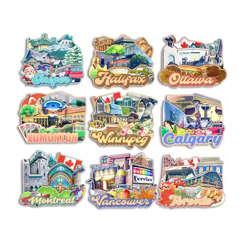 Toronto Vancouver Montreal Calgary Edmonton Ottawa Halifax Jasper Winnipeg Canada Fridge Magnet Trav
