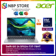 Acer Swift GO 14 SFG14-73T-78HT 14" WUXGA Touch Screen Laptop Pure Silver ( CU7-155H, 16GB, 1TB, Intel Arc, W11, HS )