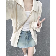 stripe shirt women blouse women Lazy Hong Kong Style Dark Striped Lightweight Hoodie - Breathable Fa