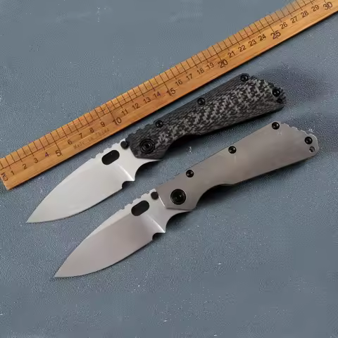 Large SMF carved Strider Logo D2 titanium carbon fiber copper washer folding knife outdoor camping f