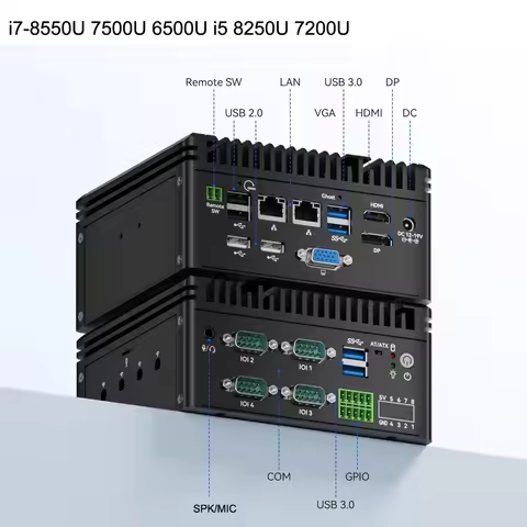 Pocket Industrial Mini PC Intel Core i7 8550U 7500U 6500U DDR4 HD DP VGA 4xCOM Win11 2xLANGIPO Deskt