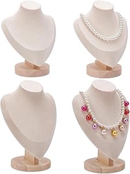 ORIGACH 4 PCS Necklace Display Bust Stand, 3D Necklace Display Stand 2 Sizes, Beige Suede Jewelry Ma